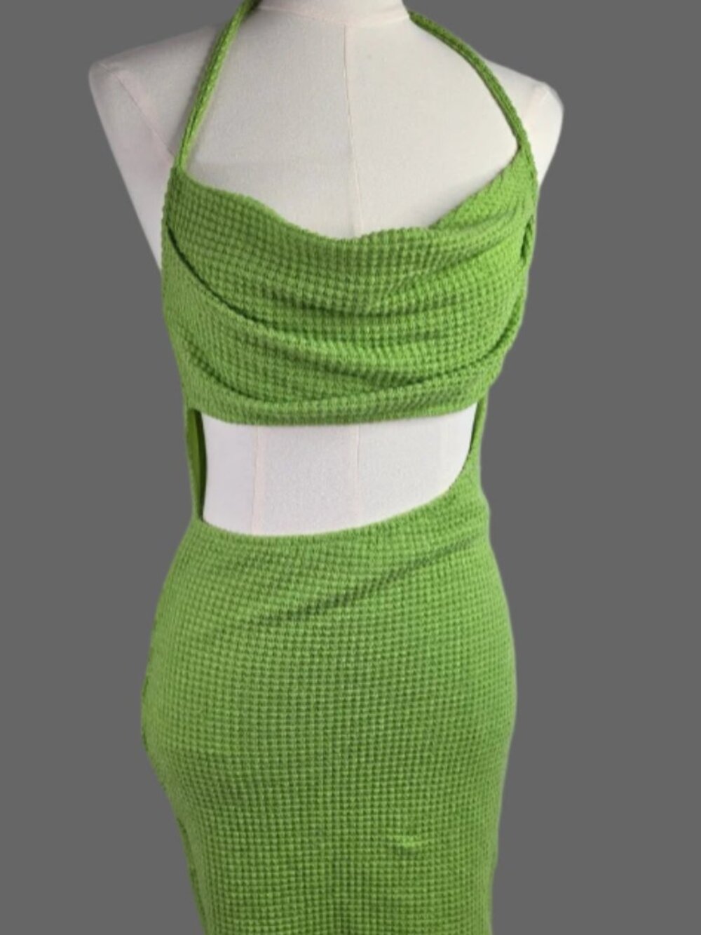 Lime Green Crochet Knit Cutout Halter Mini Dress